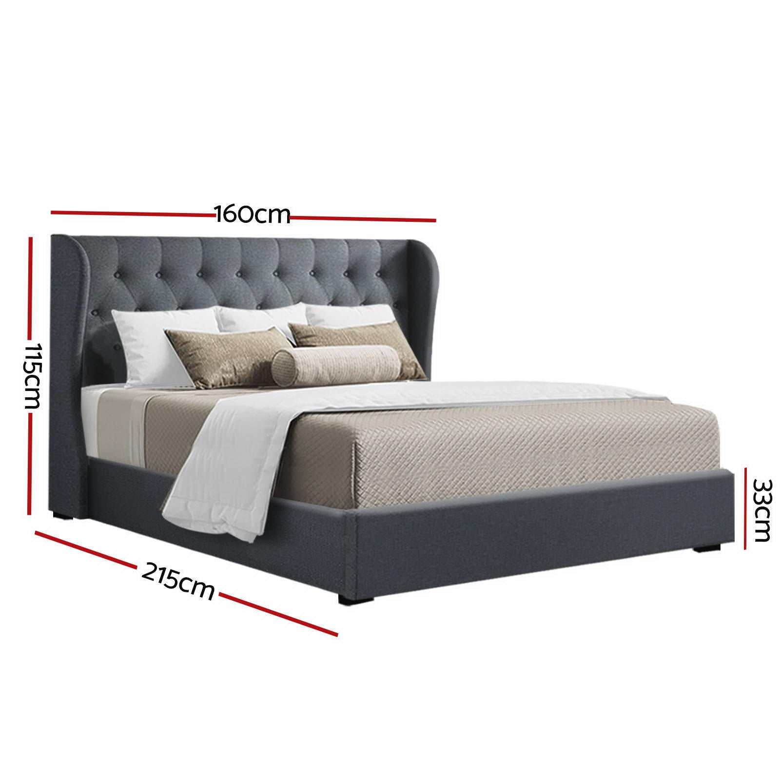 ISSA Bed Frame Queen Size Gas Lift Charcoal