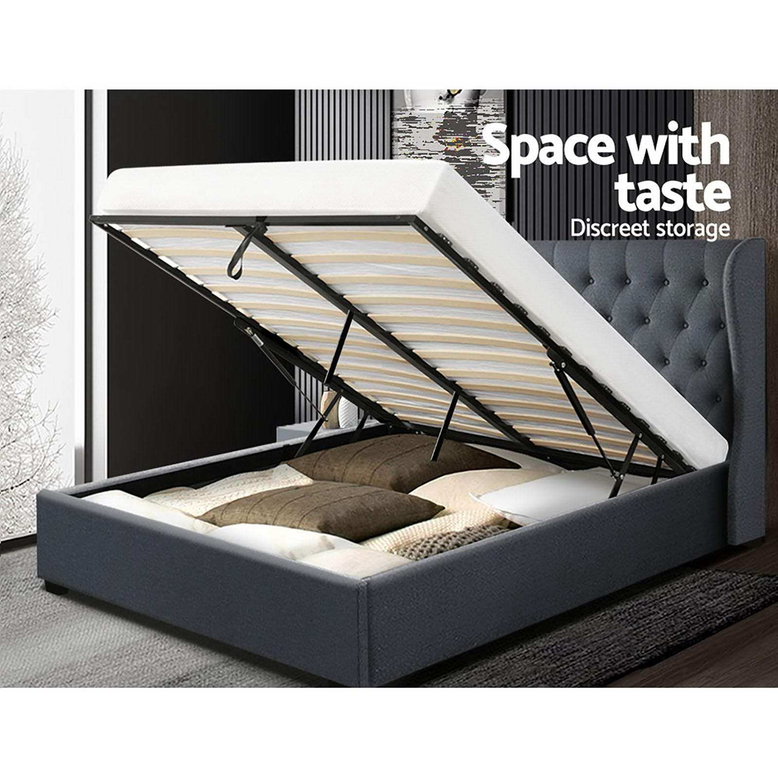 ISSA Bed Frame Queen Size Gas Lift Charcoal
