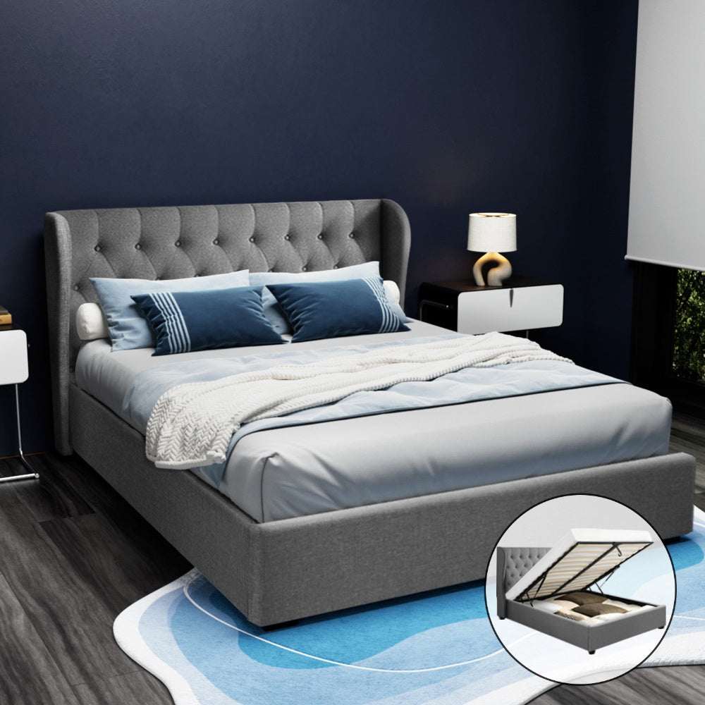 ISSA Gas Lift Queen Bed Frame - Grey