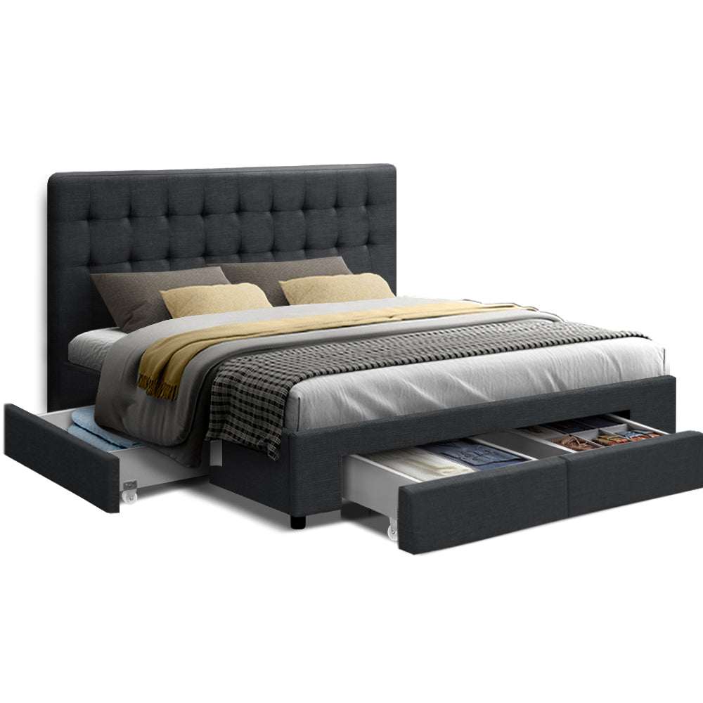 AVIO Bed Frame Double Size with 4 Drawers Grey