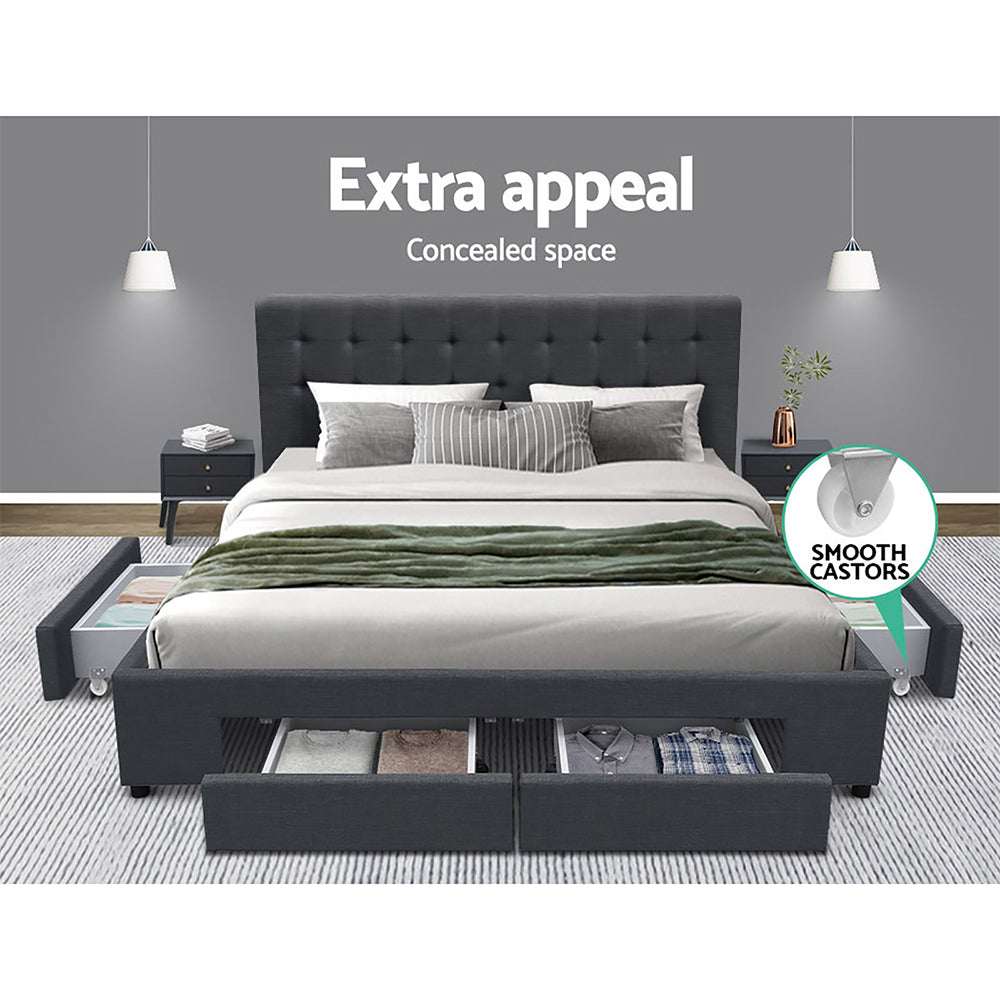 AVIO Bed Frame Double Size with 4 Drawers Grey