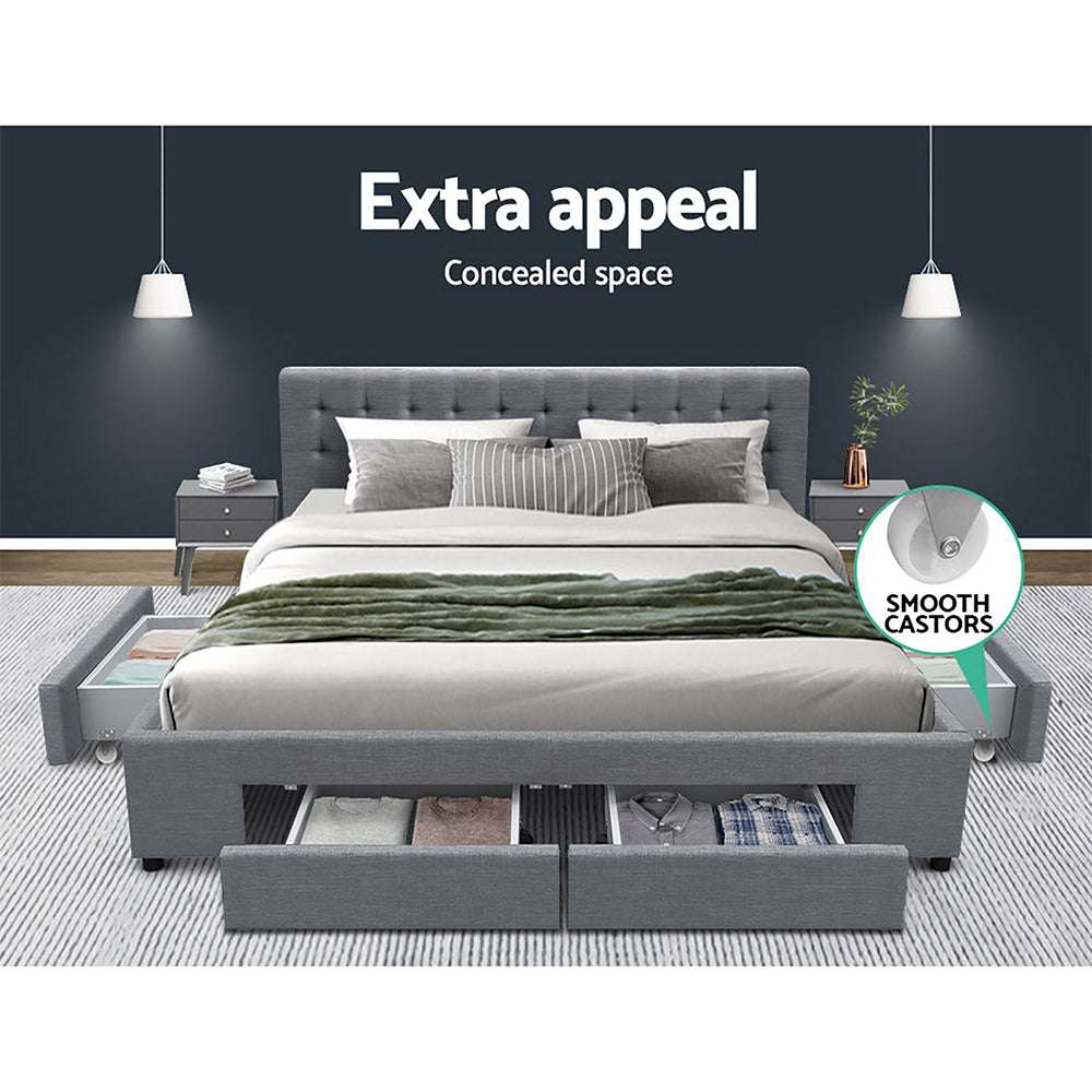 AVIO Bed Frame King Size with 4 Drawers Grey