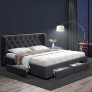 MILA Bed Frame Queen Size with 4 Drawers Charcoal
