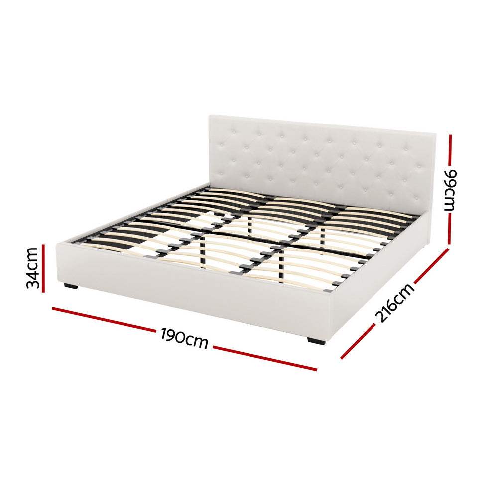 VILA Bed Frame King Size Gas Lift Beige