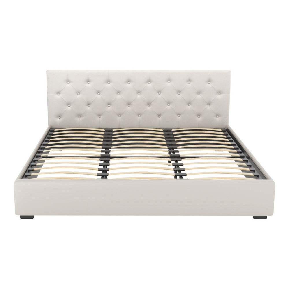 VILA Bed Frame King Size Gas Lift Beige