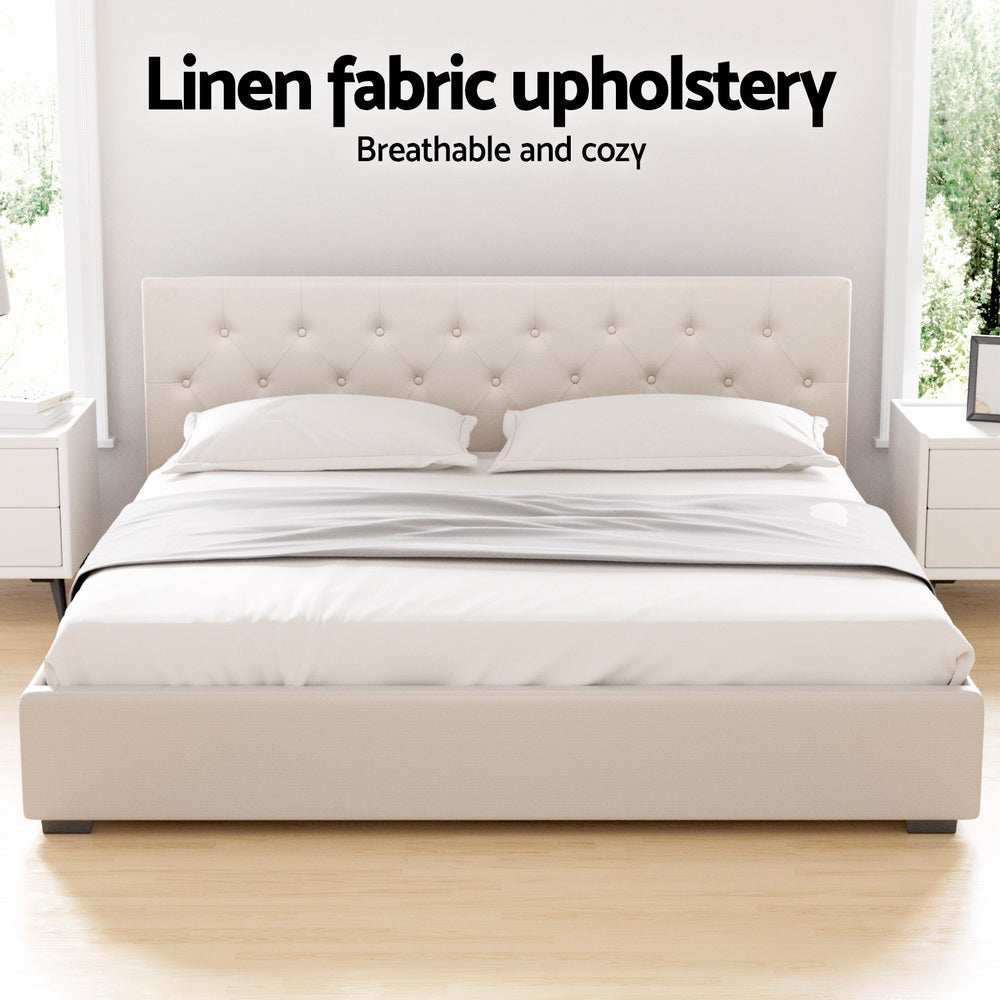 VILA Bed Frame King Size Gas Lift Beige