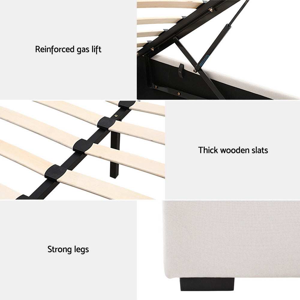 VILA Bed Frame King Size Gas Lift Beige