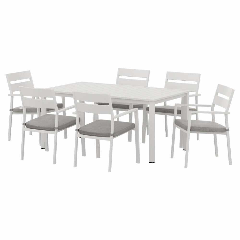 Gardeon 7 Piece Outdoor Dining Set Aluminium Table And Chairs - White