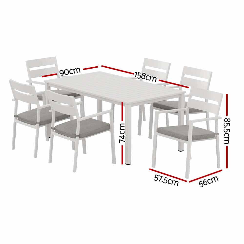Gardeon 7 Piece Outdoor Dining Set Aluminium Table And Chairs - White