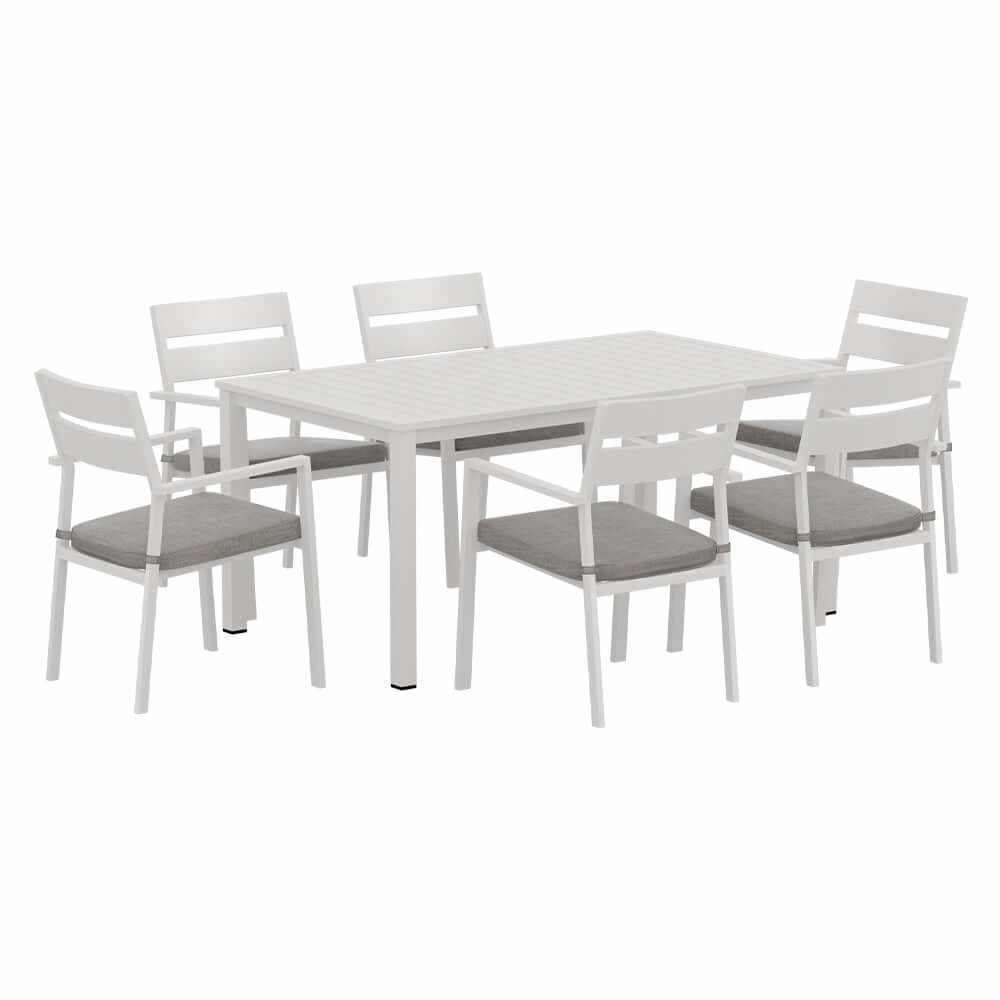 Gardeon 7 Piece Outdoor Dining Set Aluminium Table And Chairs - White