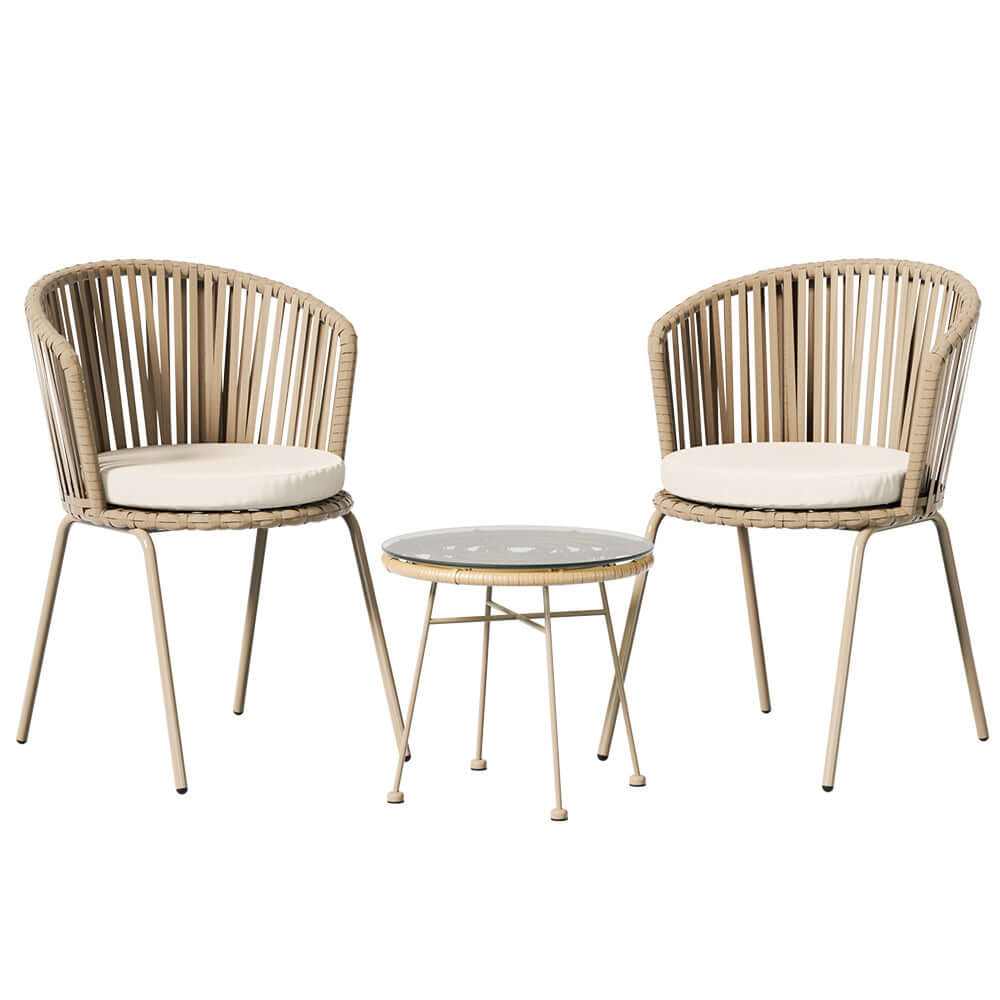 3PC Rope Garden Table And Chairs - Beige