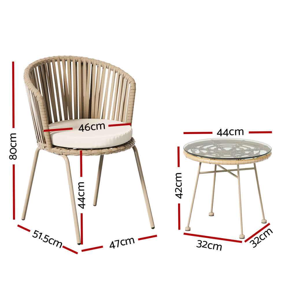 3PC Rope Garden Table And Chairs - Beige