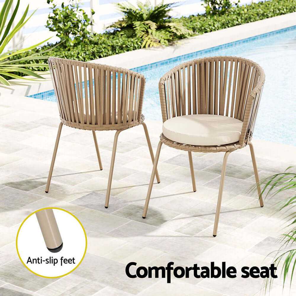 3PC Rope Garden Table And Chairs - Beige