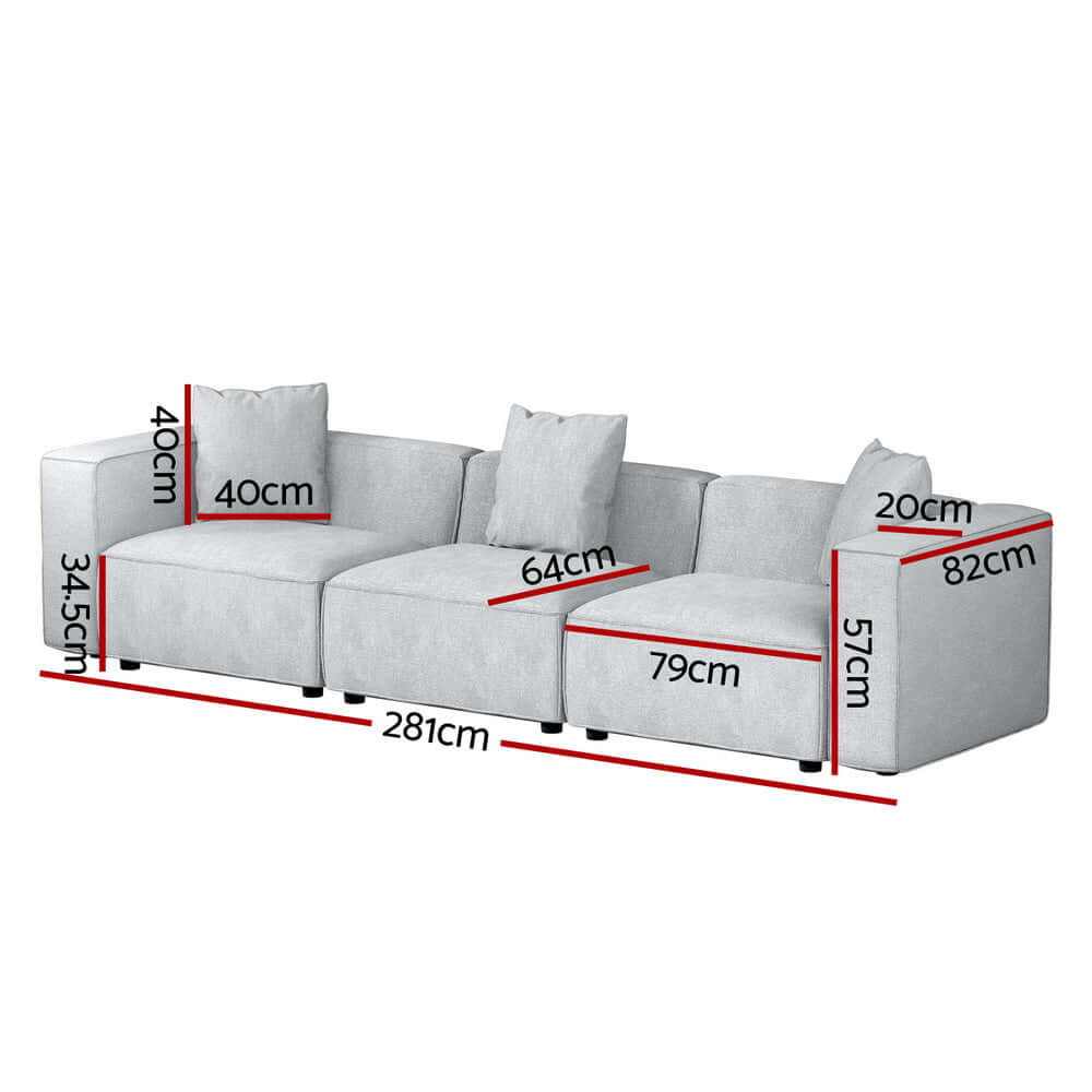 Alvin 3 Seater Modular Couch Grey