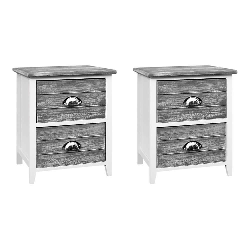 THYME Vintage 2 Drawers Set of 2 Grey Nightstands