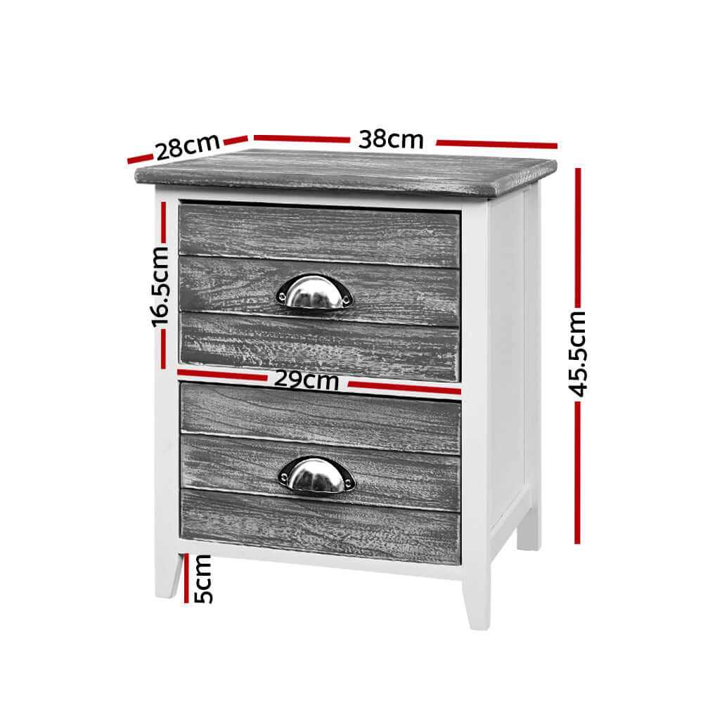 THYME Vintage 2 Drawers Set of 2 Grey Nightstands