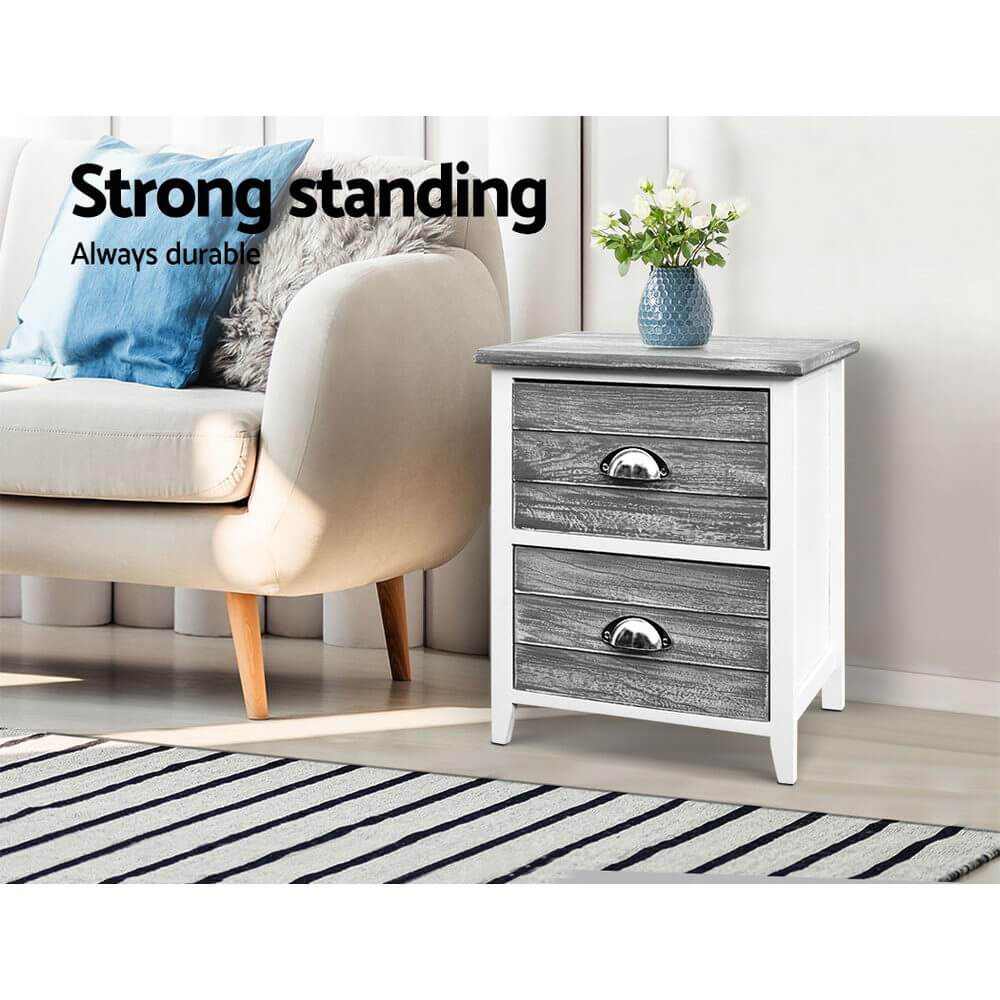 THYME Vintage 2 Drawers Set of 2 Grey Nightstands