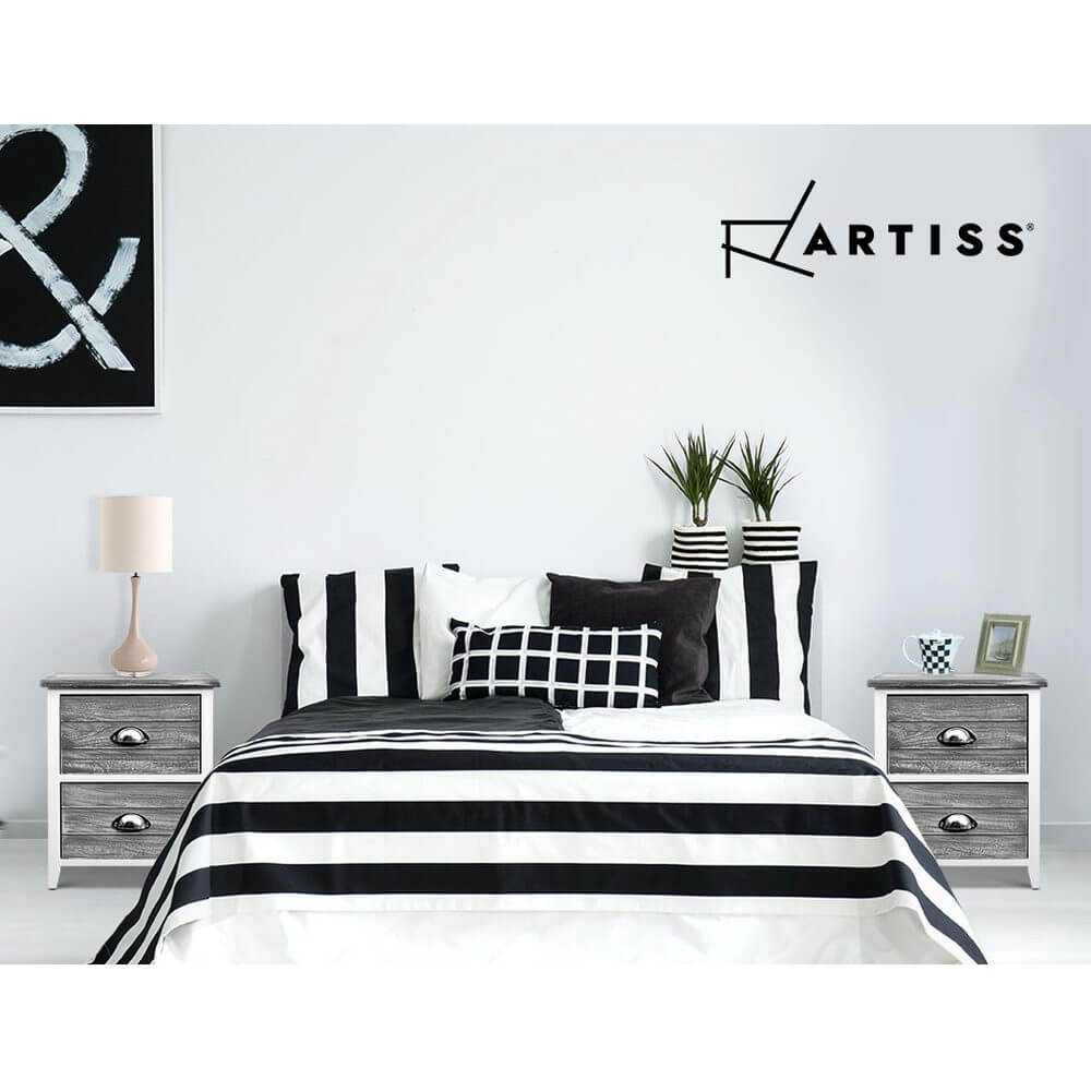 THYME Vintage 2 Drawers Set of 2 Grey Nightstands