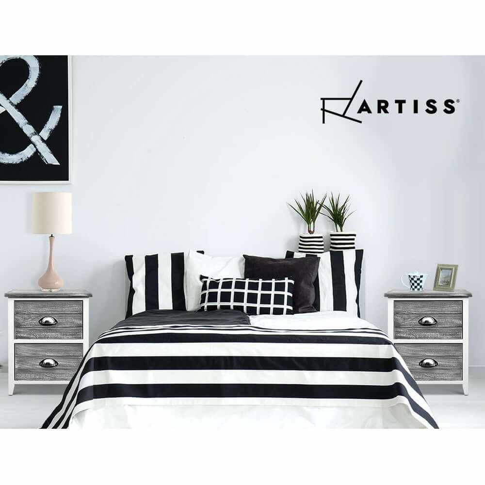 THYME Vintage 2 Drawers Set of 2 Grey Nightstands