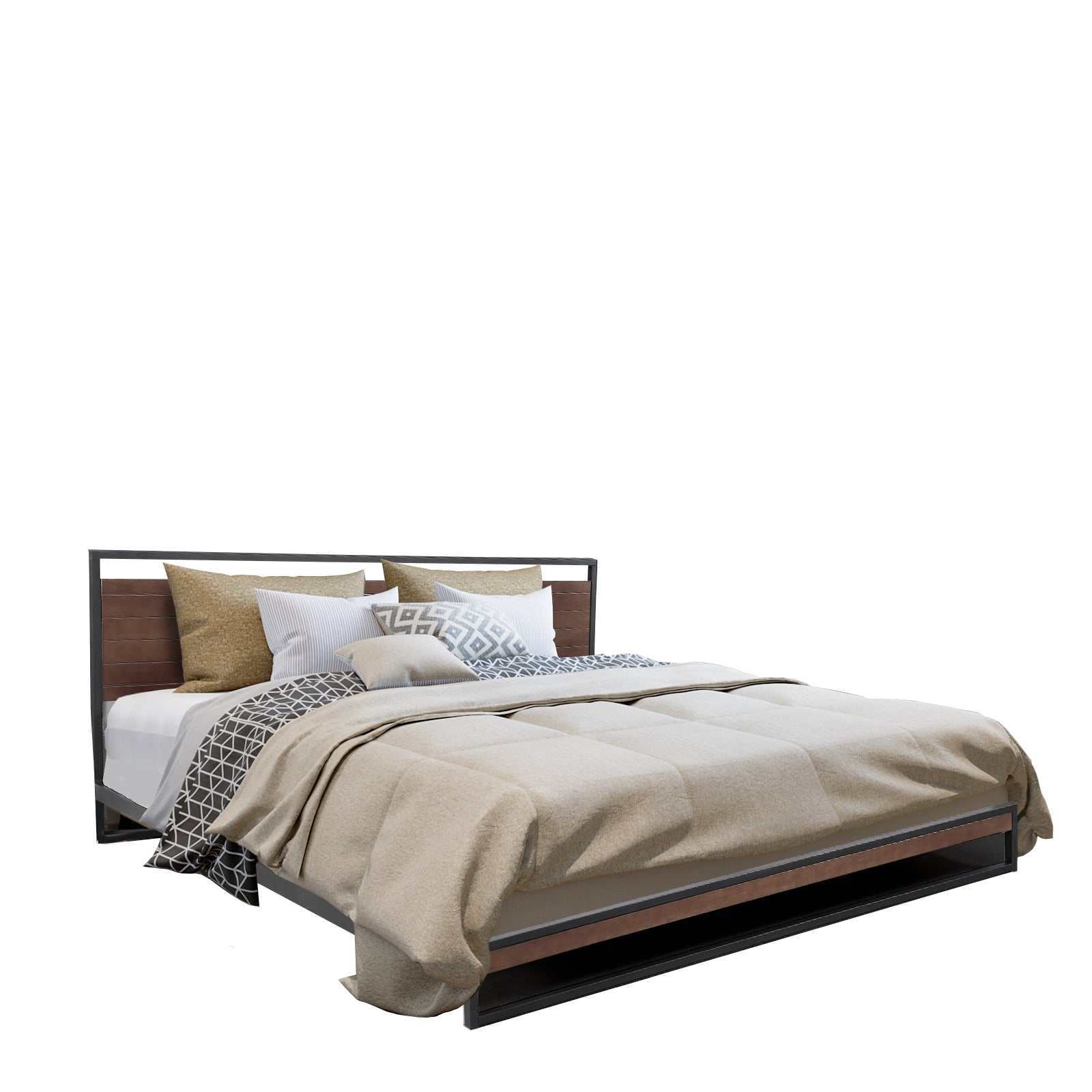 Azure Headboard Black Wood Steel Platform Bed Frame - Single