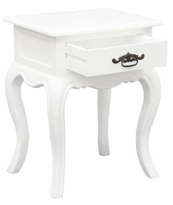 French Provincial 1 Drawer Bedside Table - White