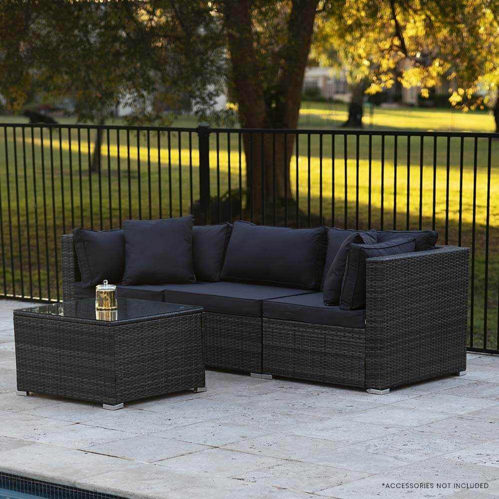 LONDON 4 Piece 3 Seater Rattan Outdoor Lounge - Grey