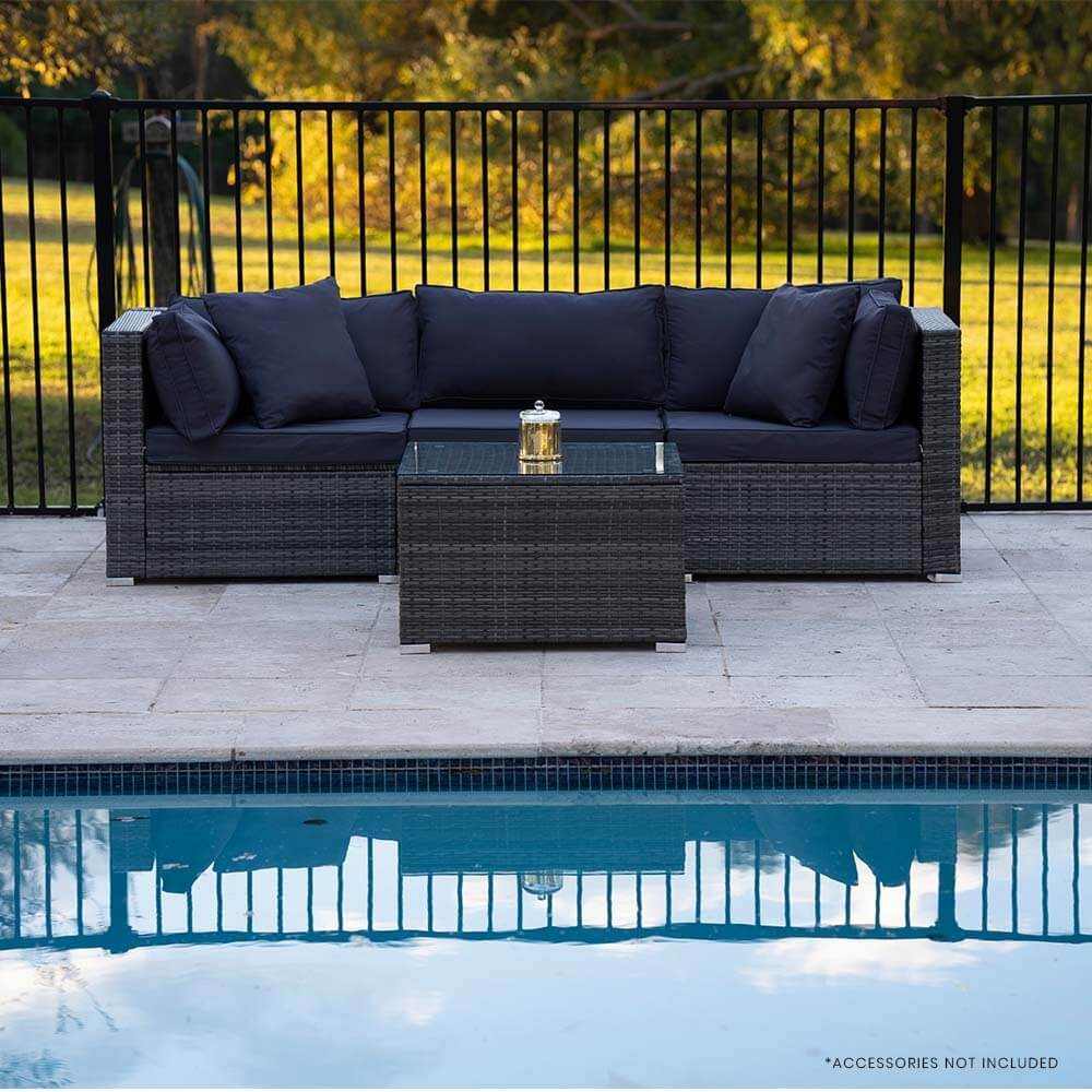 LONDON 4 Piece 3 Seater Rattan Outdoor Lounge - Grey