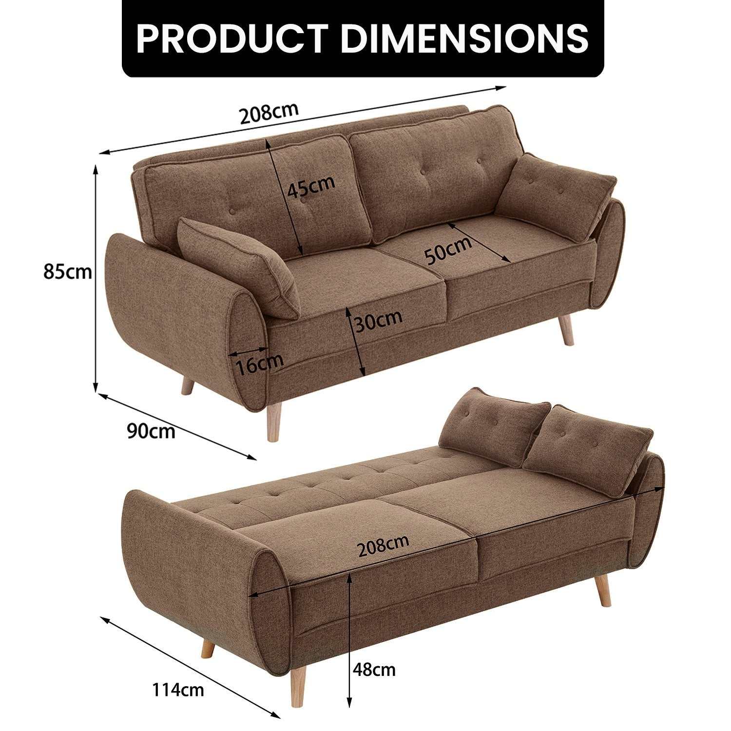 Sarantino 3 Seater Modular Linen Fabric Sofa Bed Couch Futon Suite - B