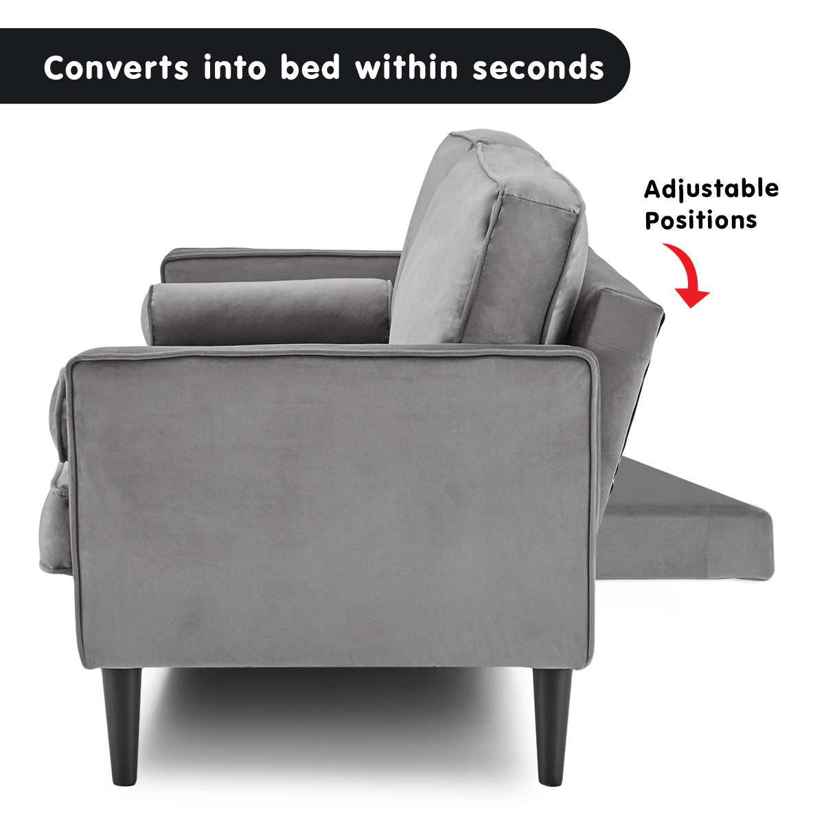 Sarantino Faux Velvet Convertible Sofa Bed - Grey