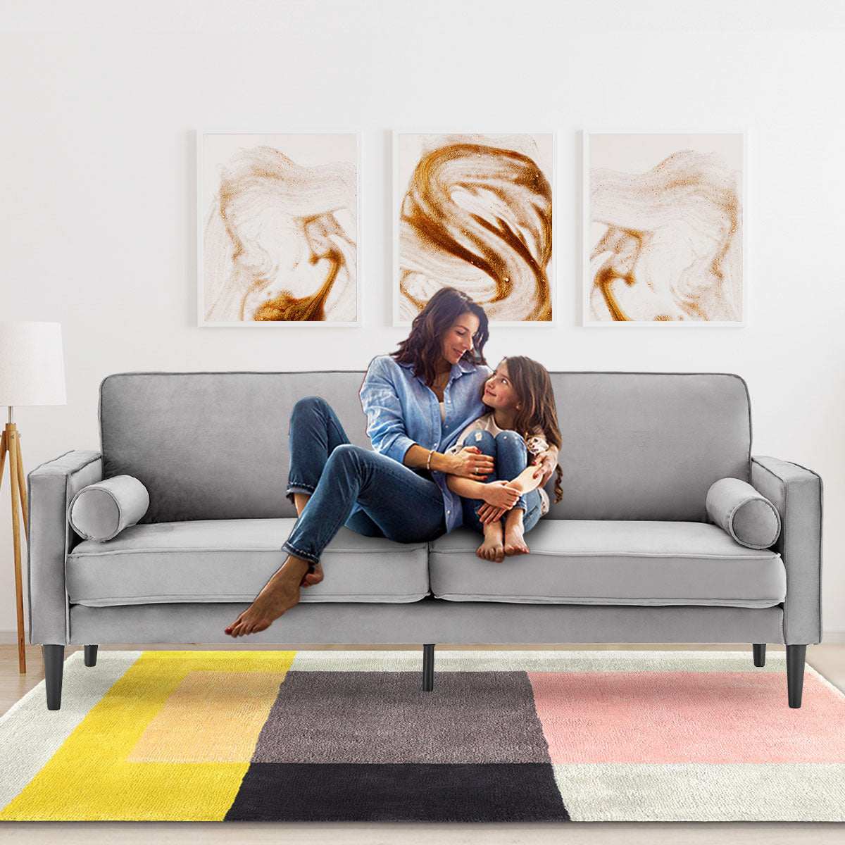 Sarantino Faux Velvet Convertible Sofa Bed - Grey
