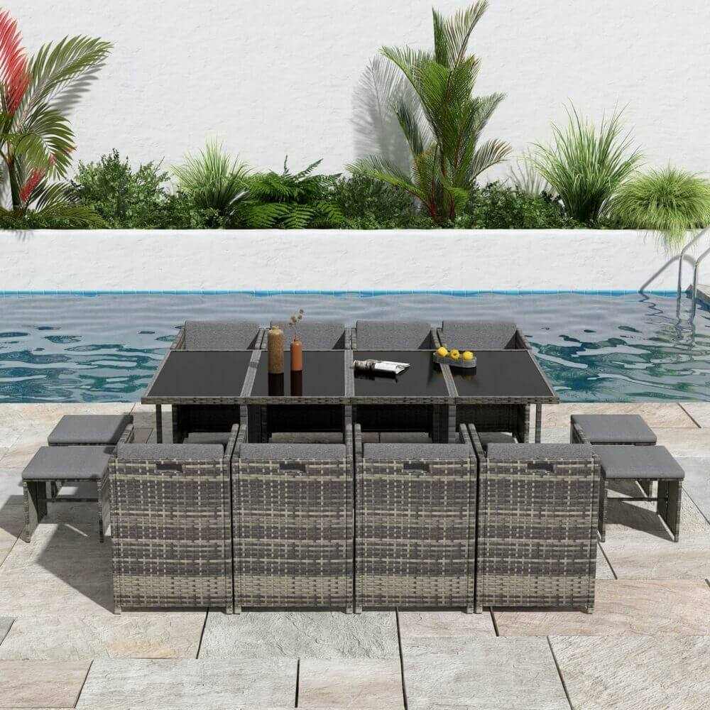 Bali 12 Seat Outdoor Dining Set - Grey
