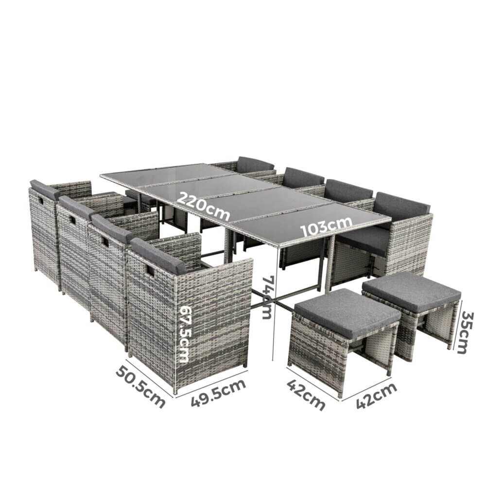 Bali 12 Seat Outdoor Dining Set - Grey