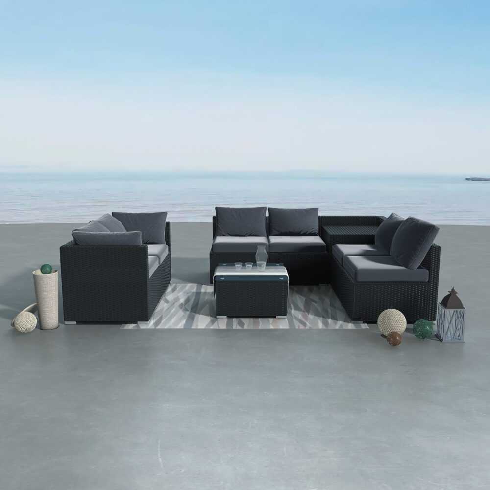 8PCS Outdoor Modular Furniture Lounge Sofa - Black