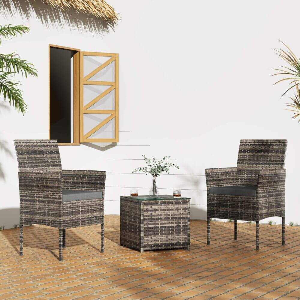PE Rattan Outdoor Furniture Chair Set and Coffee Table - Mixed Grey