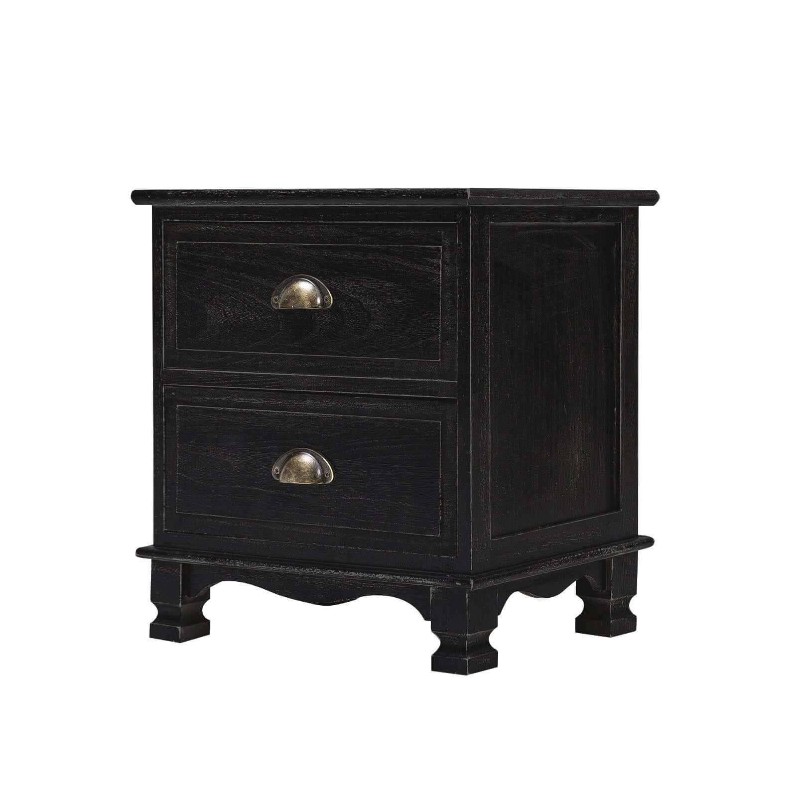 Bedside Table 2 Drawer Side Table - BLACK | Elegant Wooden Storage