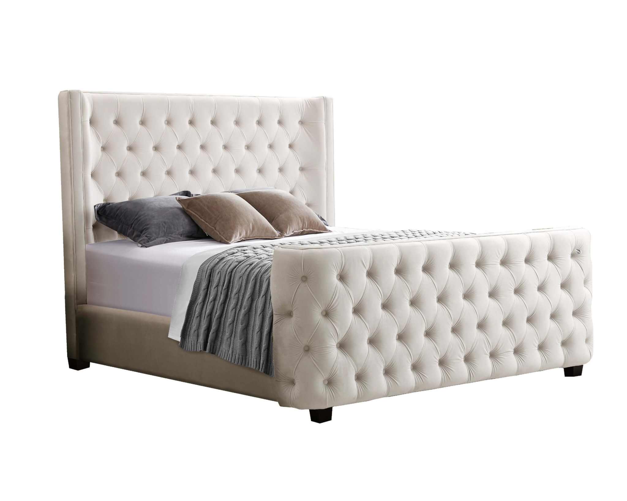 Milan Tufted Headboard Cream Velvet King Bed