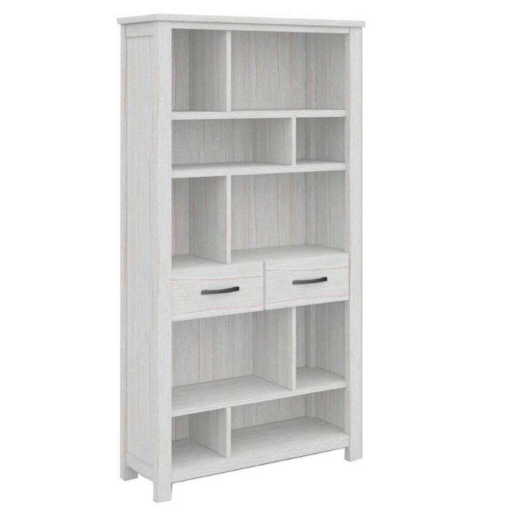 Foxglove Bookshelf 5 Tier Bookcase 2 Drawers Solid Mt Ash Wood - White
