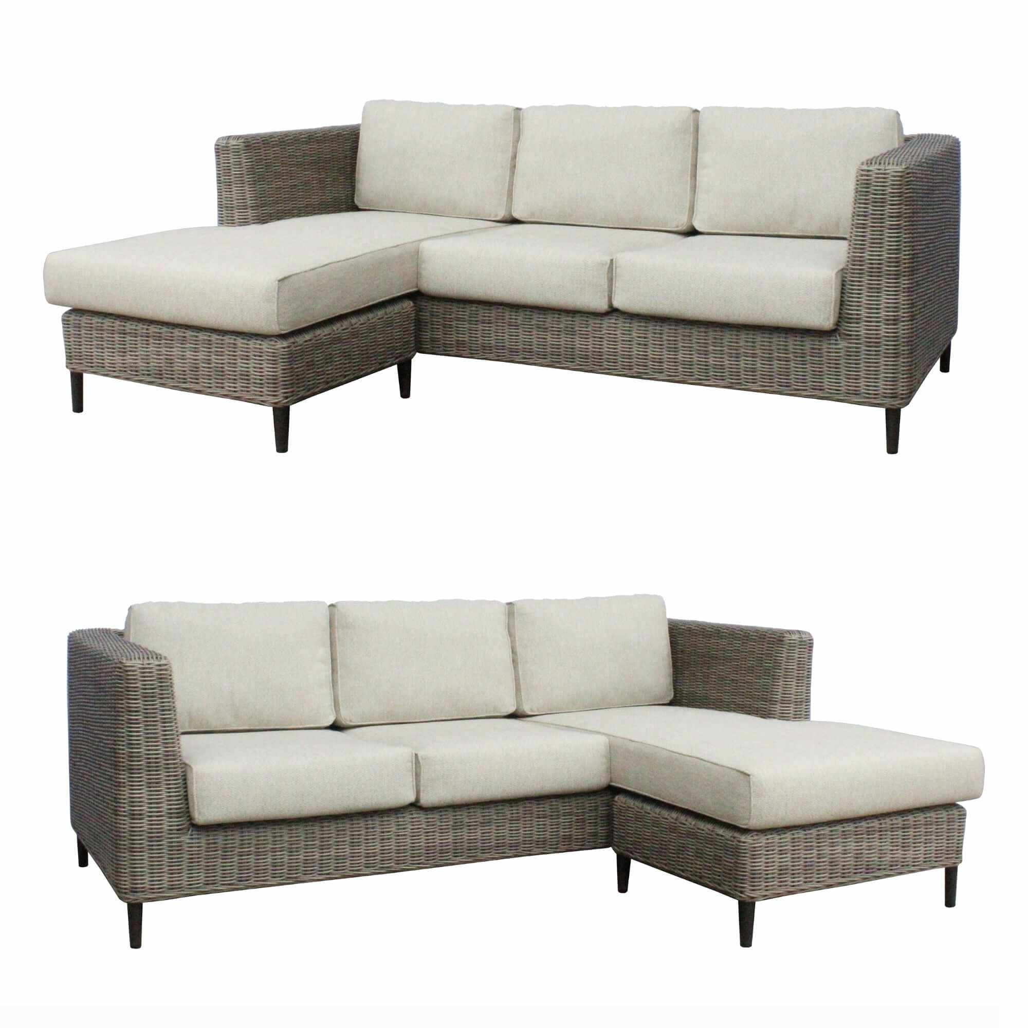 Lara 3 Seater Outdoor Rattan Reversible Chaise Sofa - Light Grey