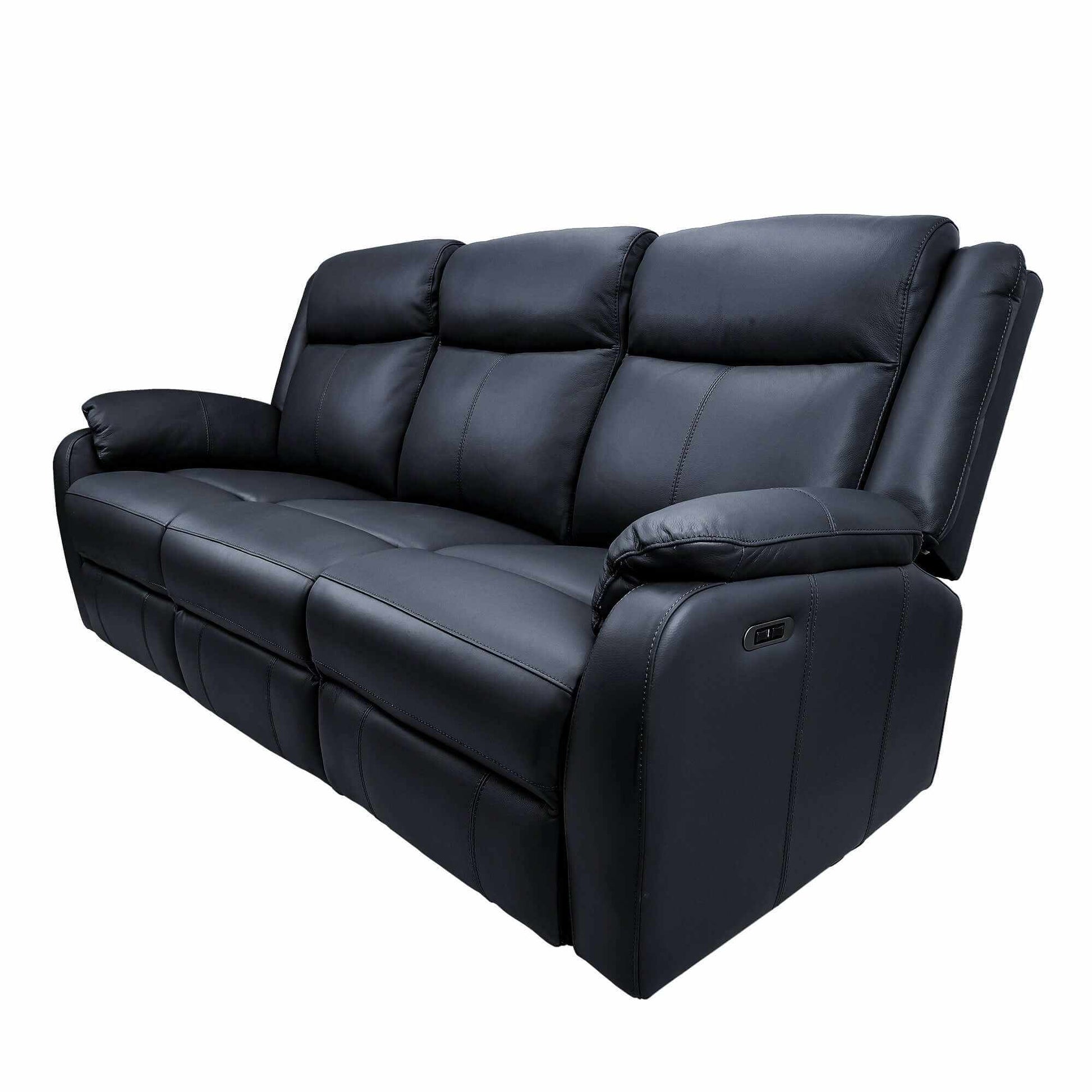 Bella 3+1+1 Seater Genuine Leather Reclining Sofa - Black