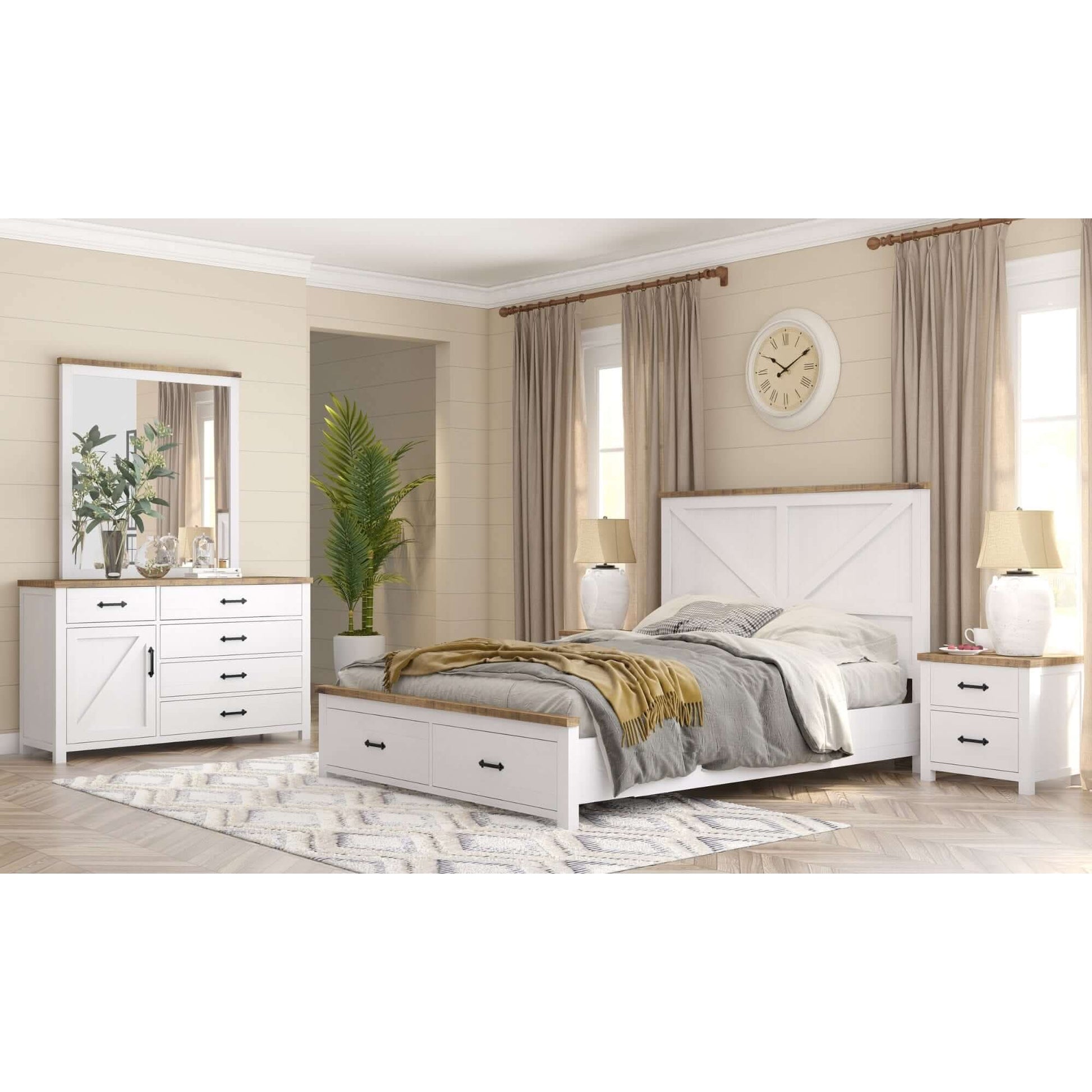 Grandy King Size Bed Frame With Storage Drawers - White Brown