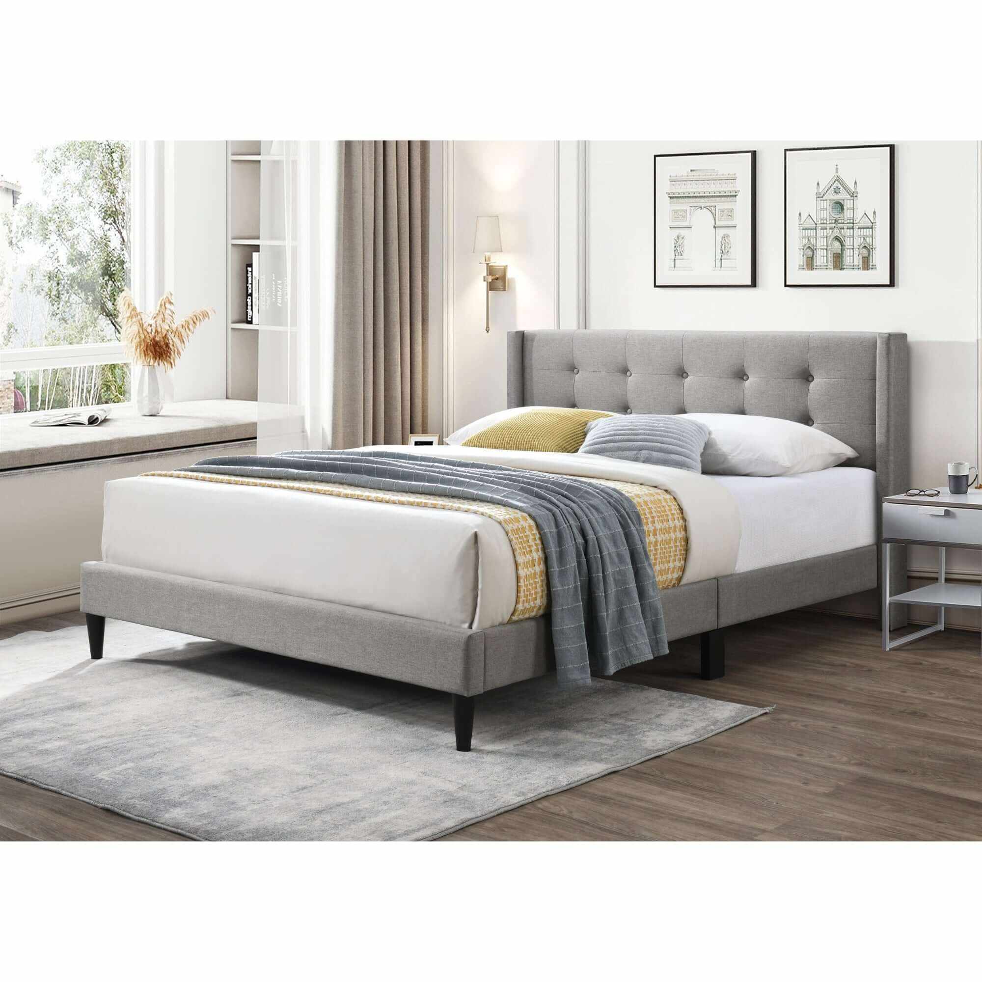 Delilah Upholstered King Bed With Headboard - Light Grey