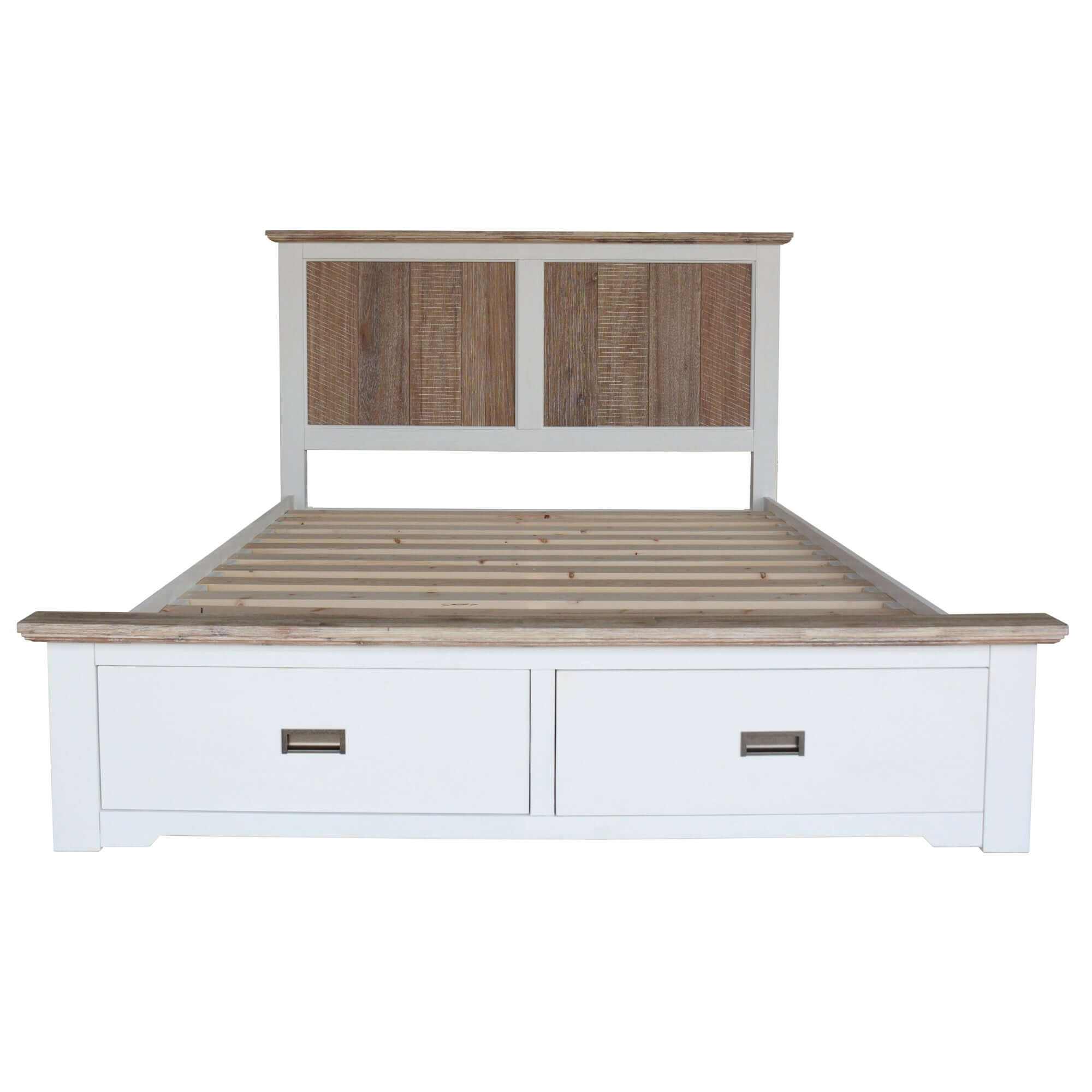 Fiona Timber Bed Frame King Size With Storage Drawers - White Grey