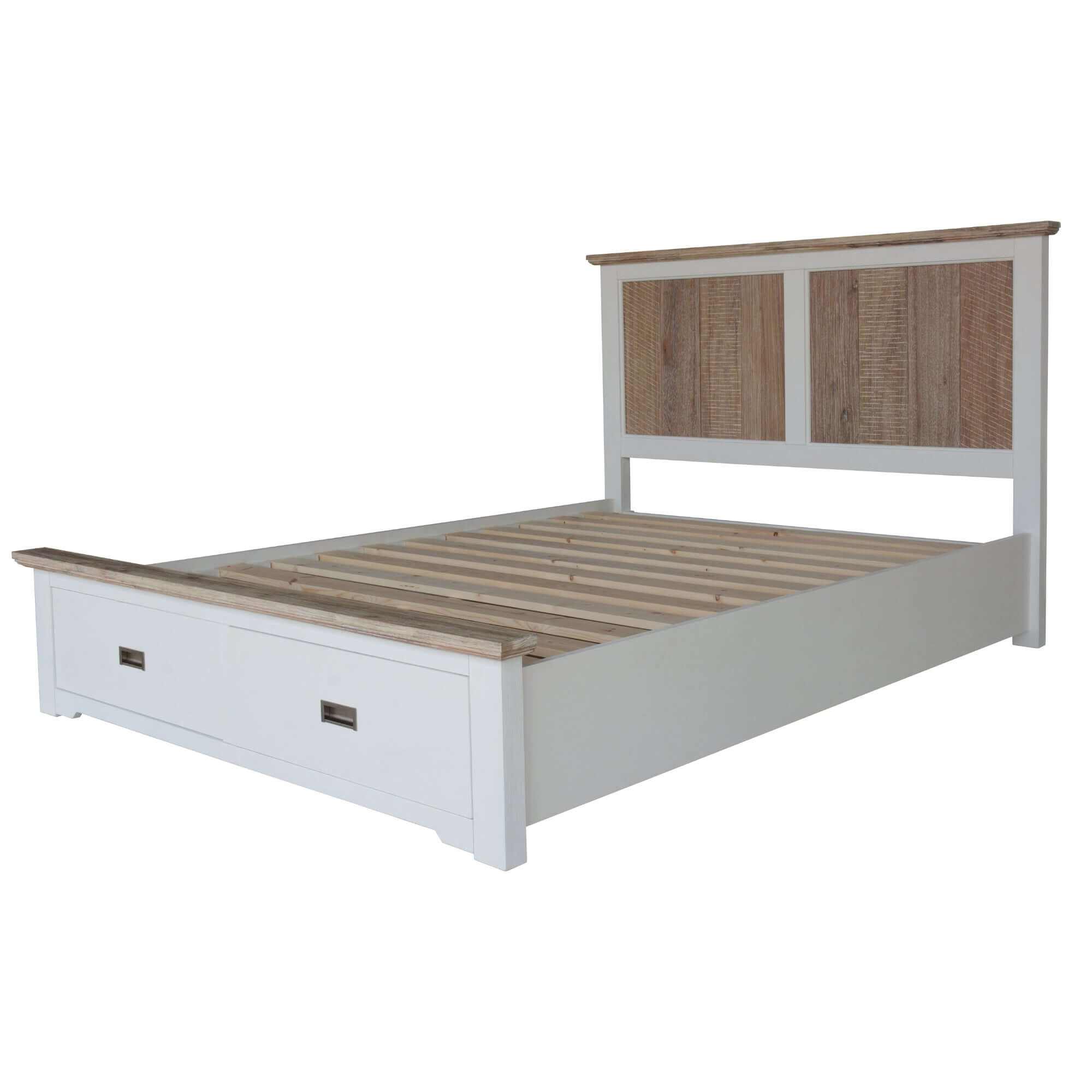 Fiona Timber Bed Frame King Size With Storage Drawers - White Grey