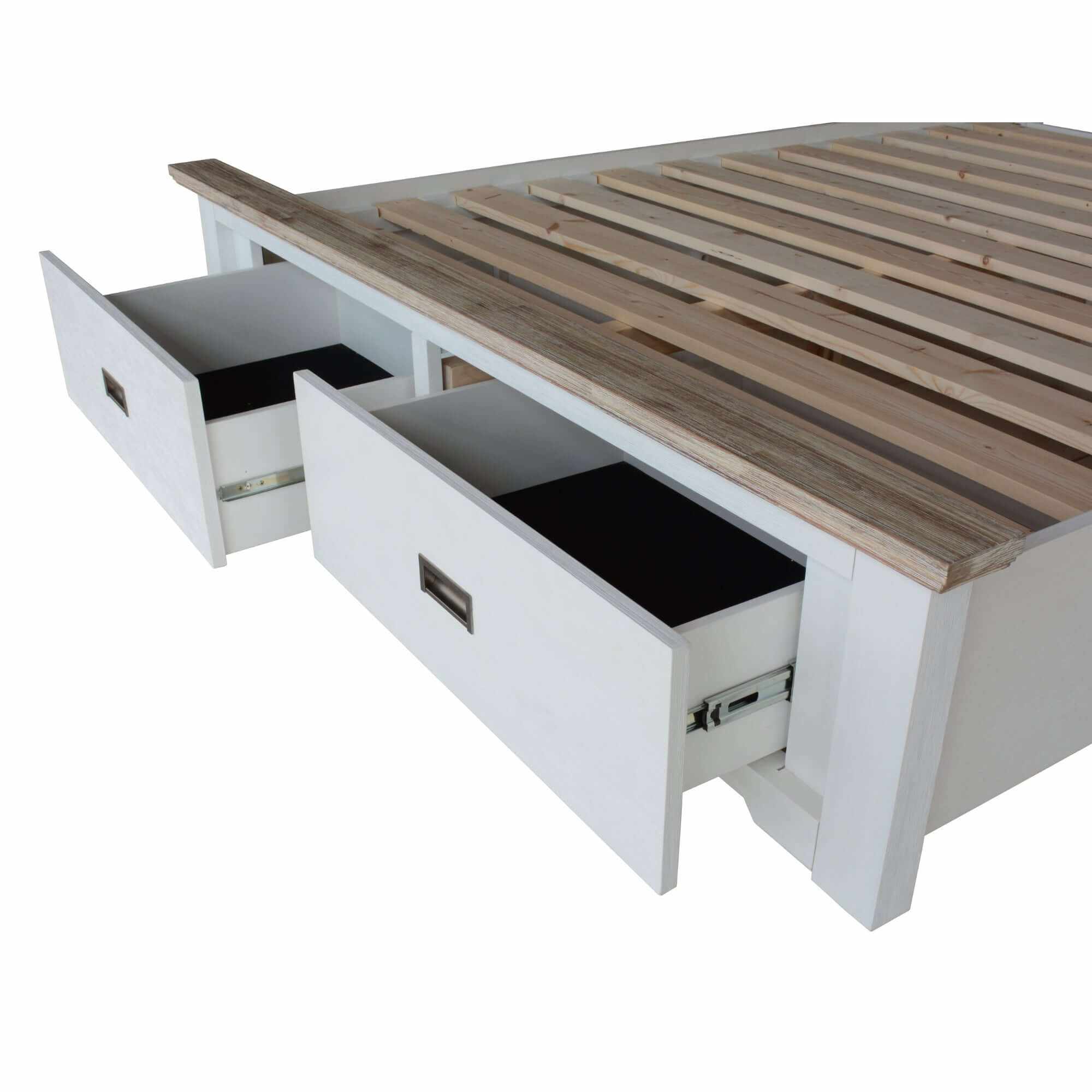 Fiona Timber Bed Frame King Size With Storage Drawers - White Grey