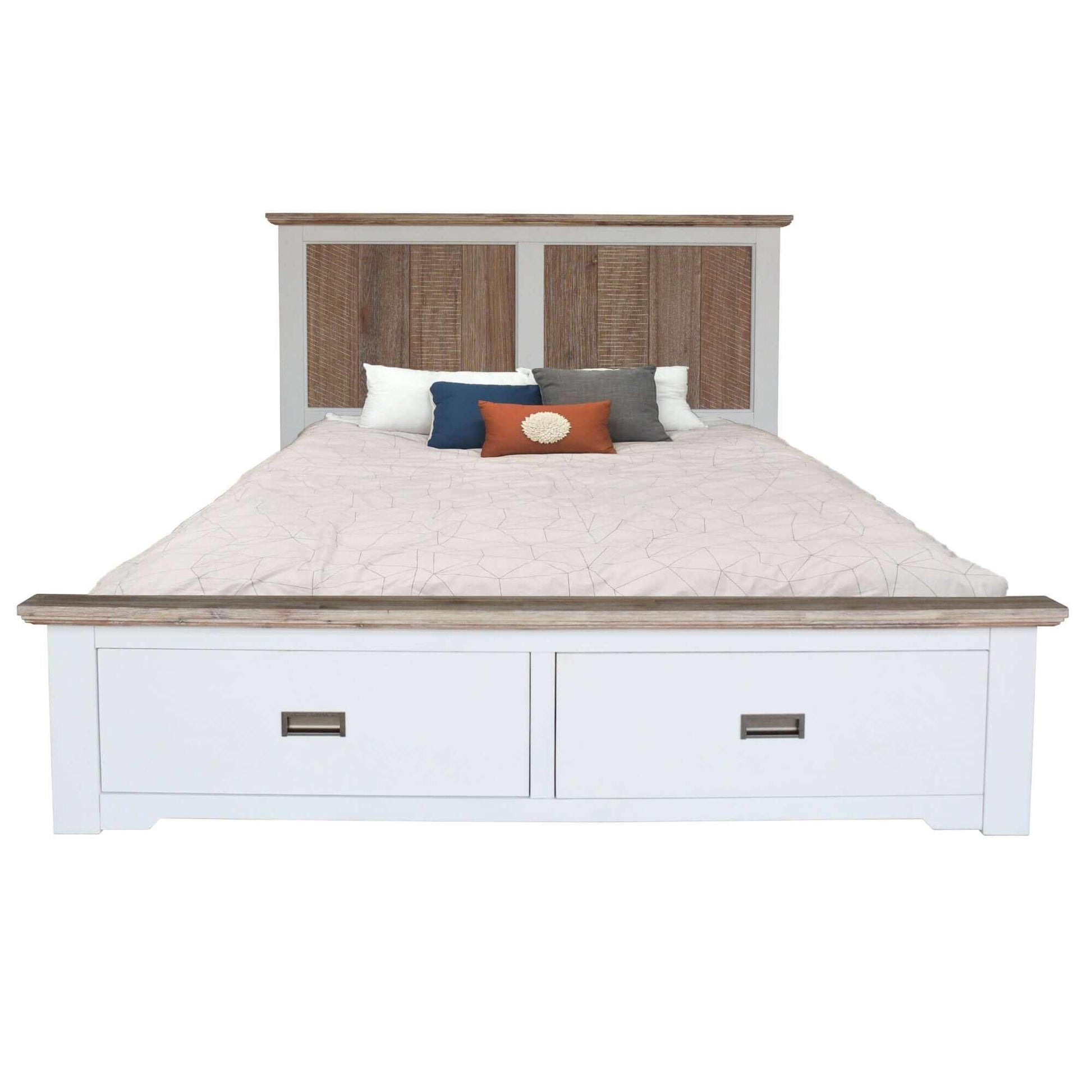 Fiona Timber Bed Frame King Size With Storage Drawers - White Grey