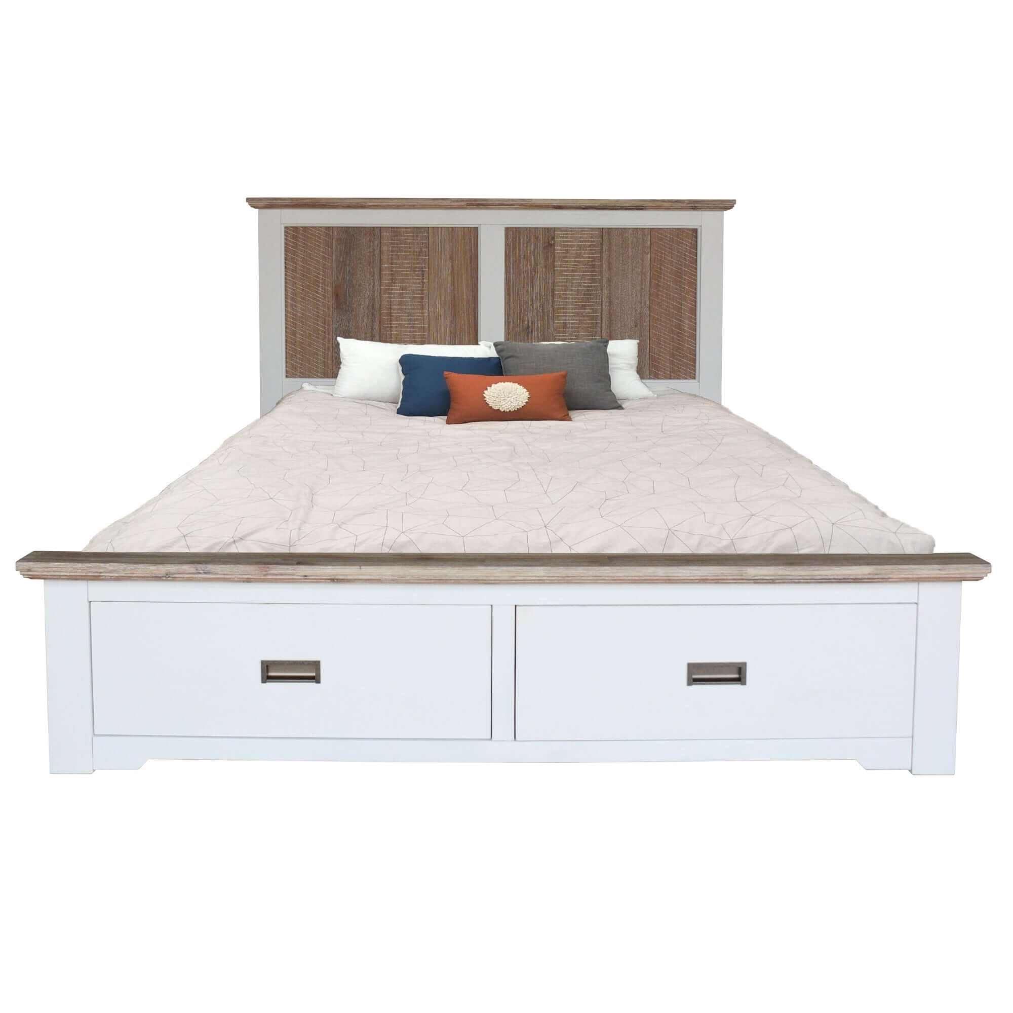 Fiona Timber Bed Frame King Size With Storage Drawers - White Grey