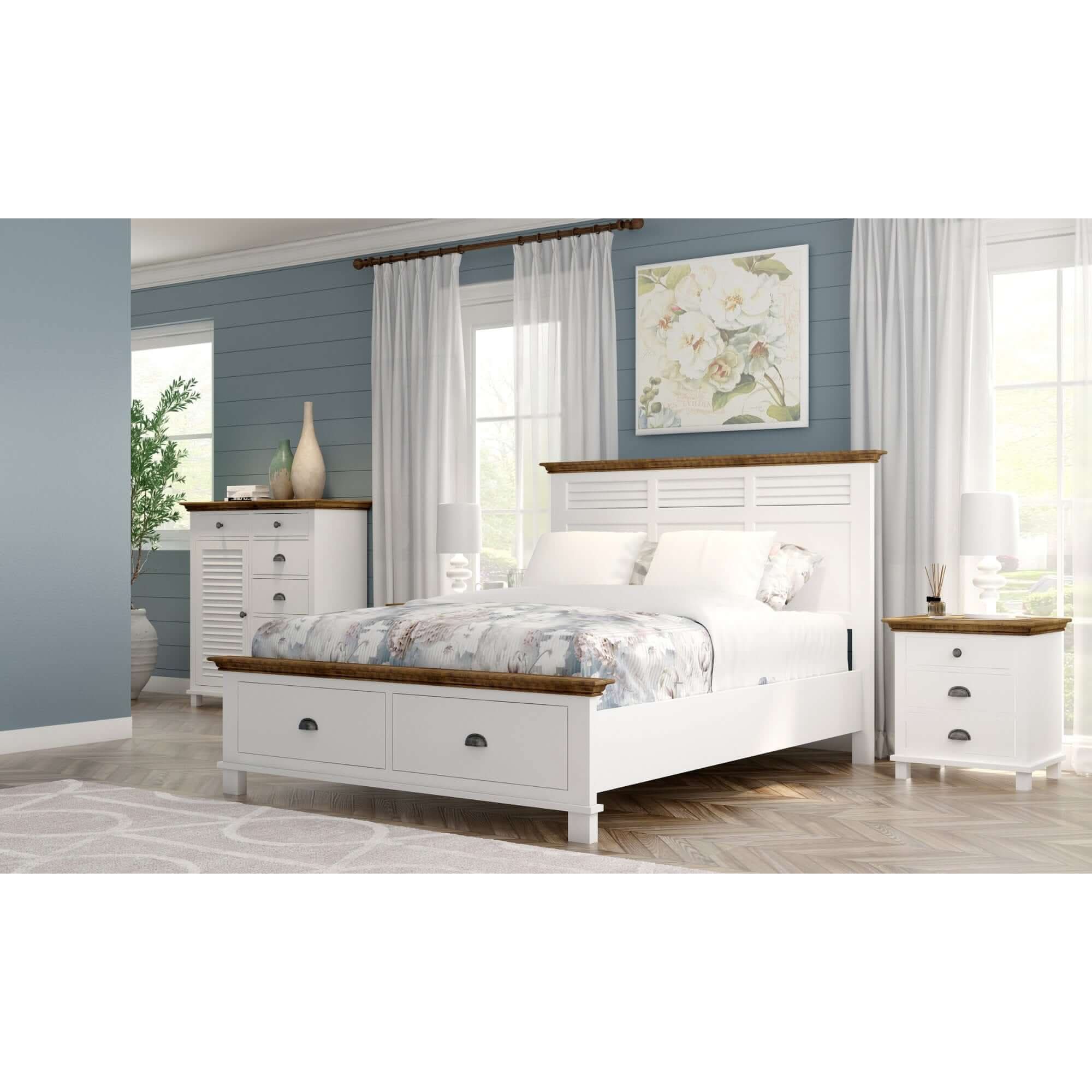 Virginia Solid Pine Wood King Bed Frame White