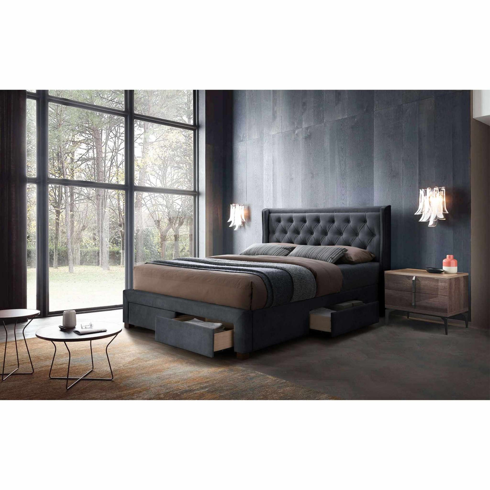 Softouch  Grey King Bed Frame With Storage Drawers