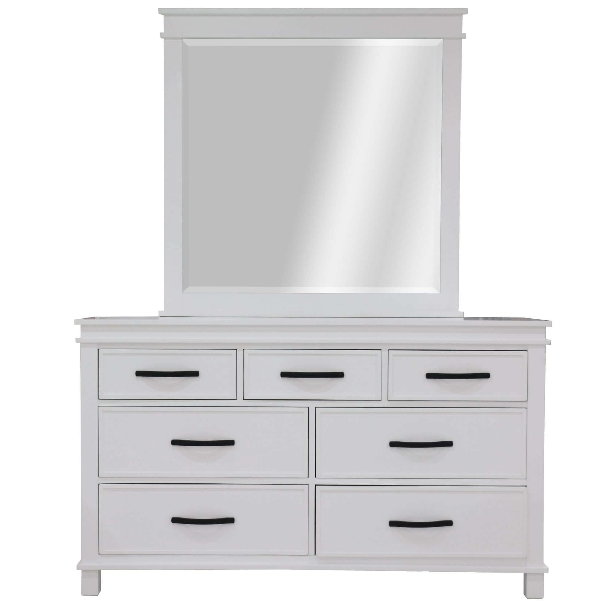 White Dresser 7 Drawers with Mirror & Tallboy Storage Cabinet