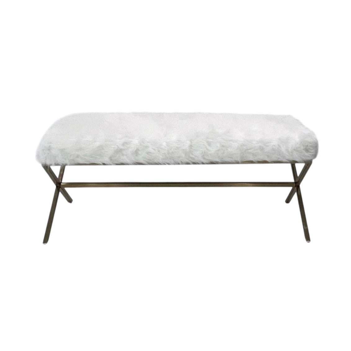 Interior Ave - Oxley White Fur Bench - Gold